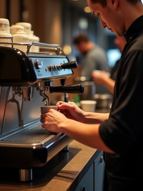 Barista preparing coffee at the espresso machine