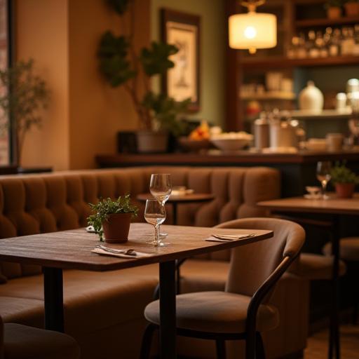 Detail of interior cafe decor and seating