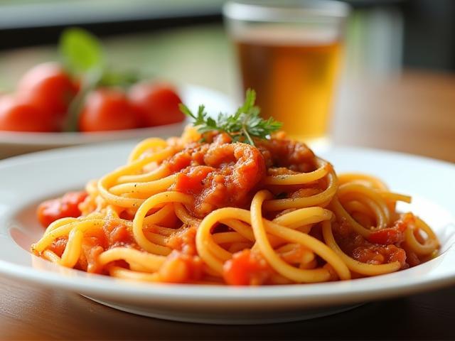 Plate of pasta served for lunch