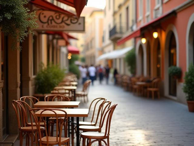 Outdoor seating area of the cafe on a charming street
