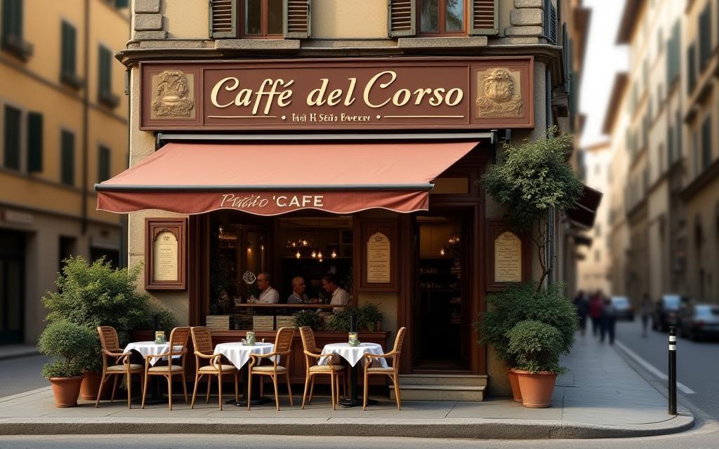 Inviting exterior view of Caffè del Corso cafe in Florence with outdoor seating